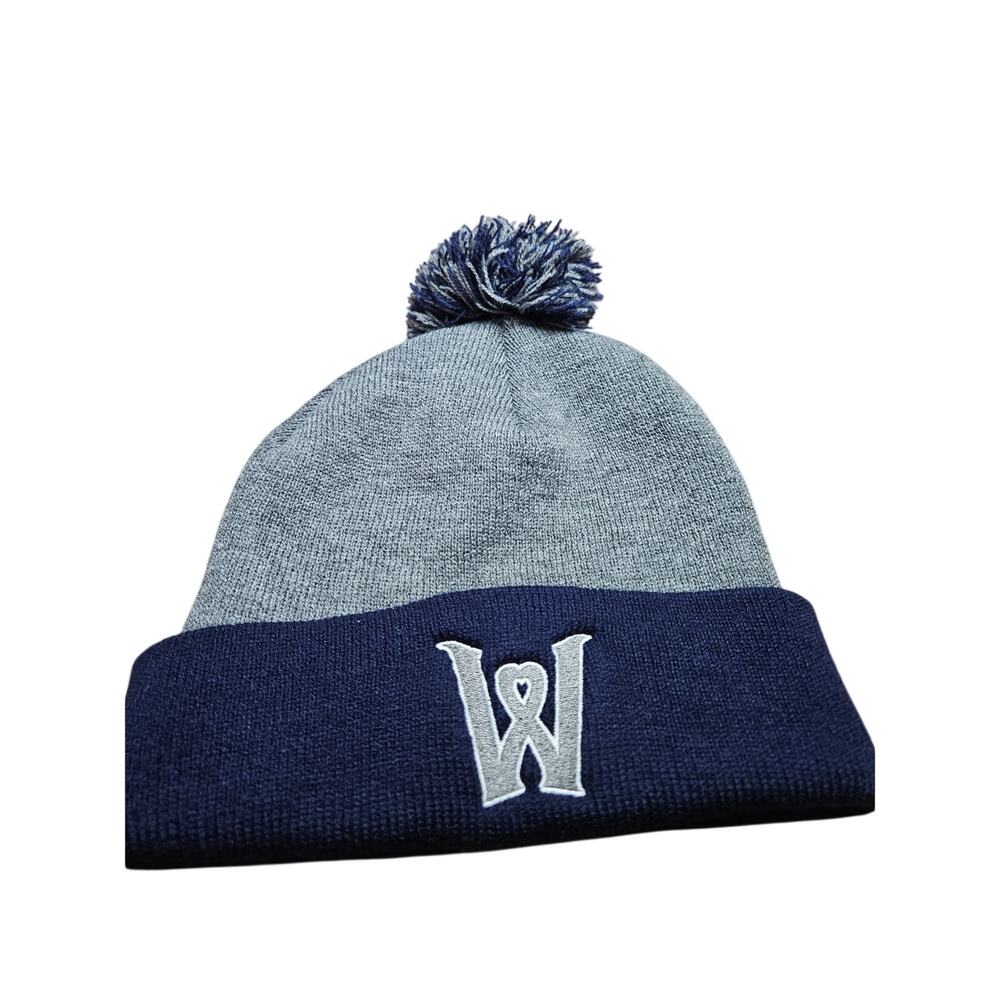 Worcester Woo Sox Navy blue and grey beanie with pom pom NWOT